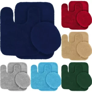 3-Piece Bathroom Rug Set with Toilet Lid Cover - Solid Bath Mat Contour Rug Multi-Color Polyester