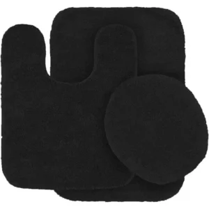 3-Piece Bathroom Rug Set with Toilet Lid Cover - Solid Bath Mat Contour Rug Multi-Color Polyester