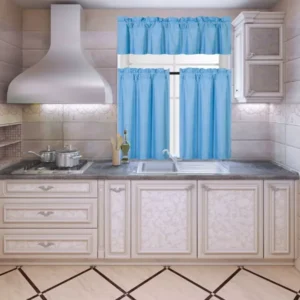 Kitchen Blackout Curtain Set - 3 Piece Solid Lined Window Dressing - 60x36