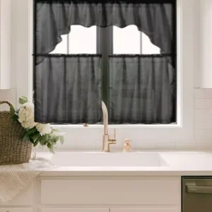 Kitchen Curtain Set Voile Sheer Drape Tiers Swag Valance 36-inch Mixed Color Sheer Voile